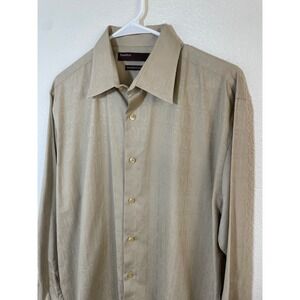 Perry Ellis Mens Tan Embossed Long Sleeve Dress Shirt‎ Anniversary Collection L